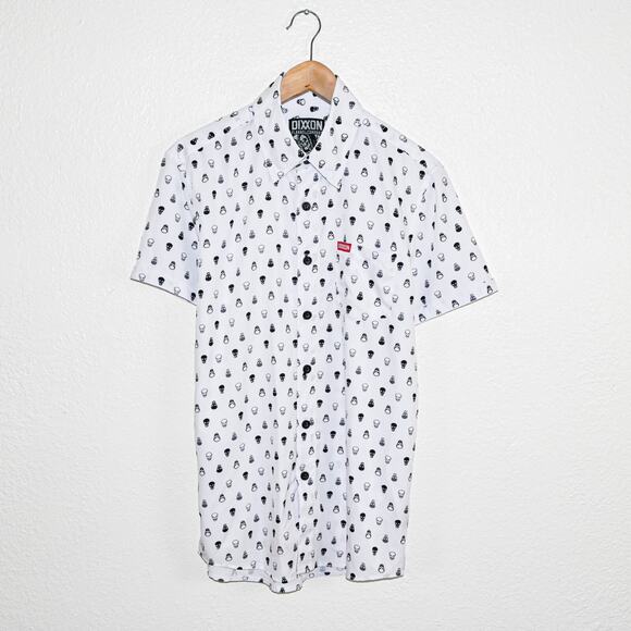 DIXXON Flannel Co Men's Skull Print Party Shirt Short Sleeve Size Small - Picture 1 of 7